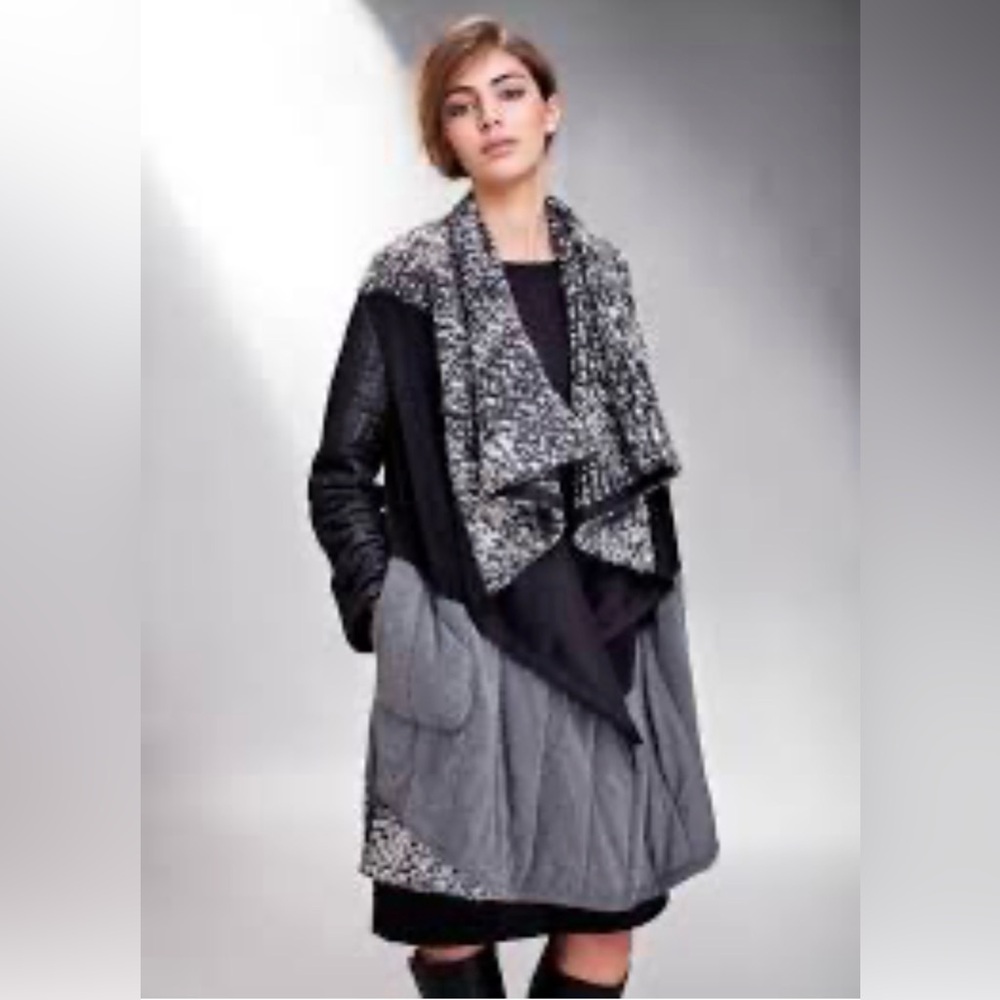 Liat har-Nof - women’s black& grey jacket wrapped collar coat wool mohair cotton